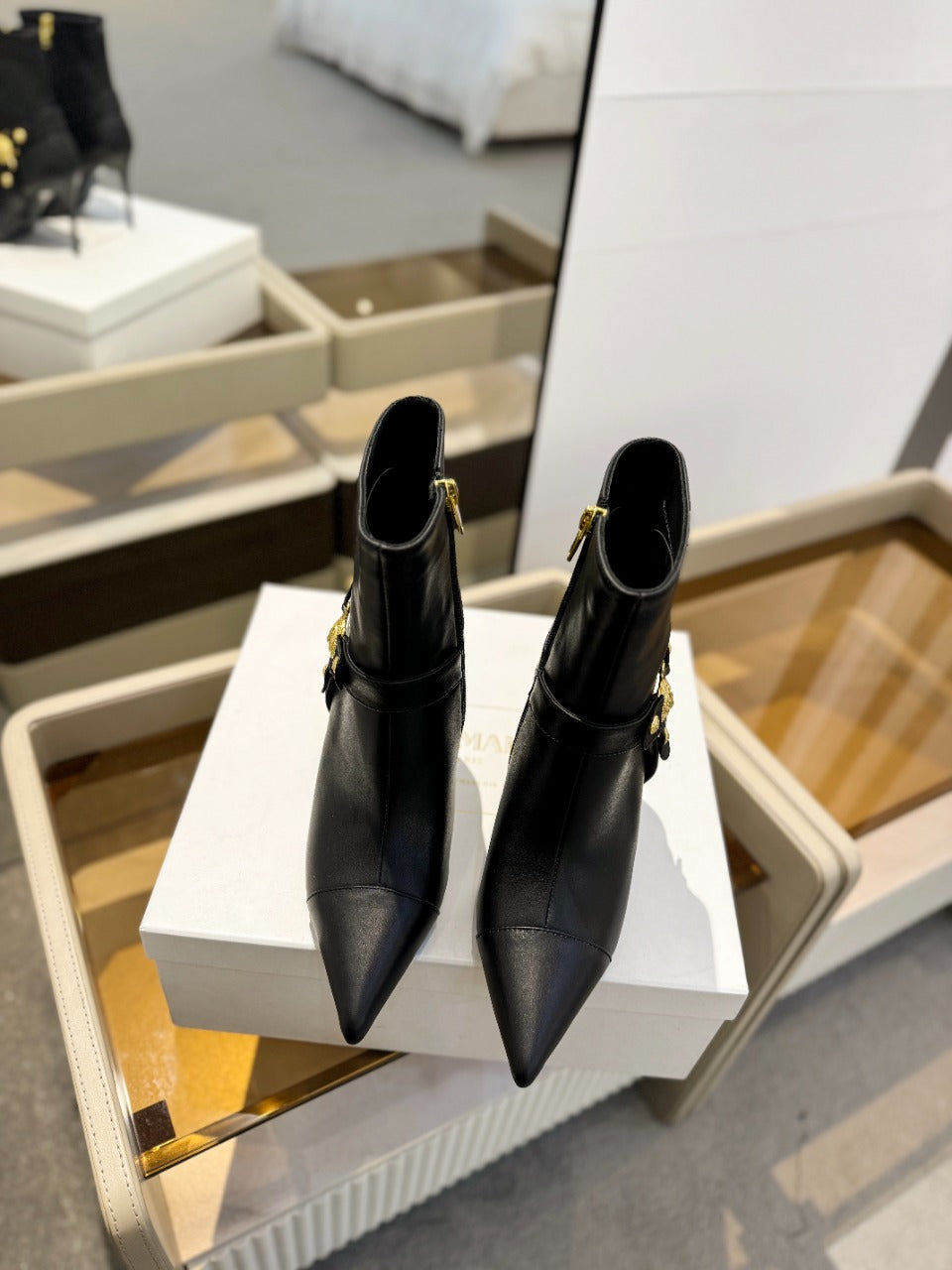 BALMAIN 26S ЧОБОТИ НА ШПИЛЬЦІ 95 ММ З ЧОРНОЇ ТЕЛЯЧОЇ ШКІРИ