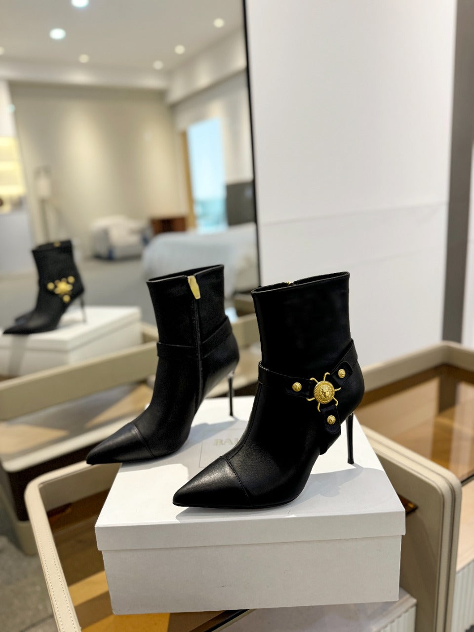 BALMAIN 26S ЧОБОТИ НА ШПИЛЬЦІ 95 ММ З ЧОРНОЇ ТЕЛЯЧОЇ ШКІРИ