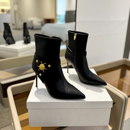 BALMAIN 26S ЧОБОТИ НА ШПИЛЬЦІ 95 ММ З ЧОРНОЇ ТЕЛЯЧОЇ ШКІРИ