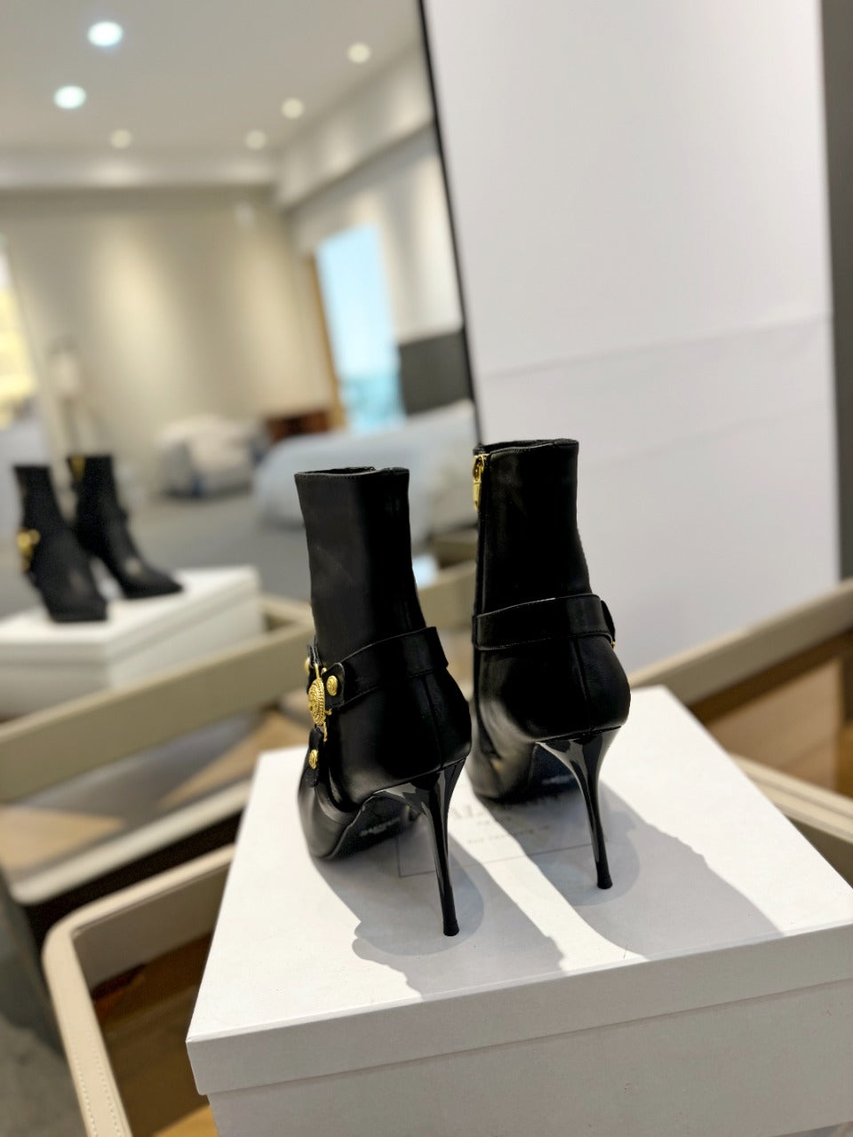 BALMAIN 26S ЧОБОТИ НА ШПИЛЬЦІ 95 ММ З ЧОРНОЇ ТЕЛЯЧОЇ ШКІРИ