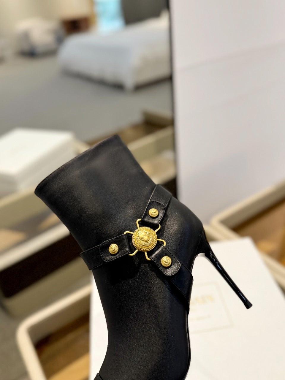 BALMAIN 26S ЧОБОТИ НА ШПИЛЬЦІ 95 ММ З ЧОРНОЇ ТЕЛЯЧОЇ ШКІРИ