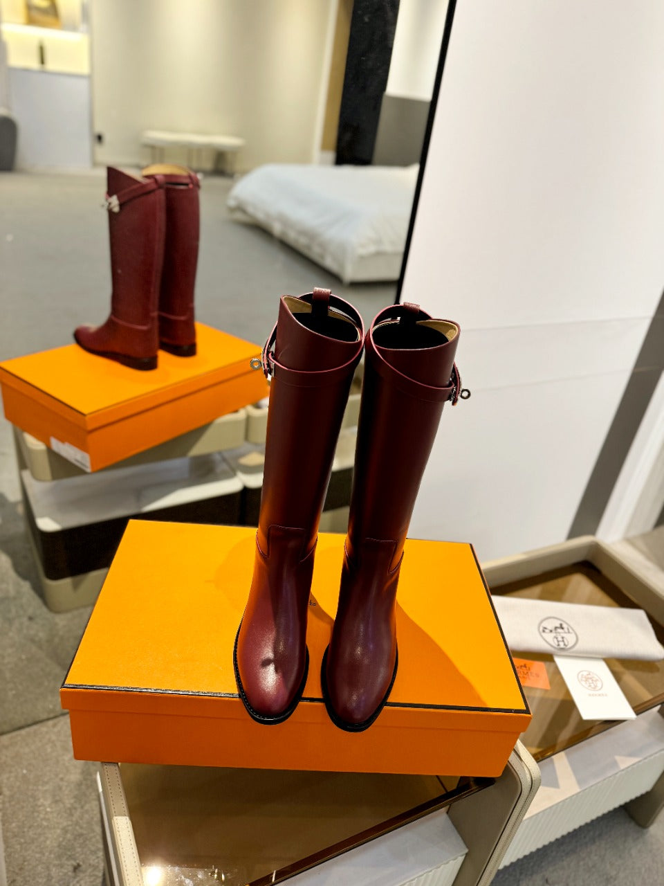 STIVALI JUMPING IN WINE RED CALFSKIN - 35