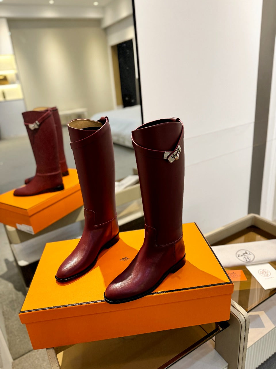STIVALI JUMPING IN WINE RED CALFSKIN - 35