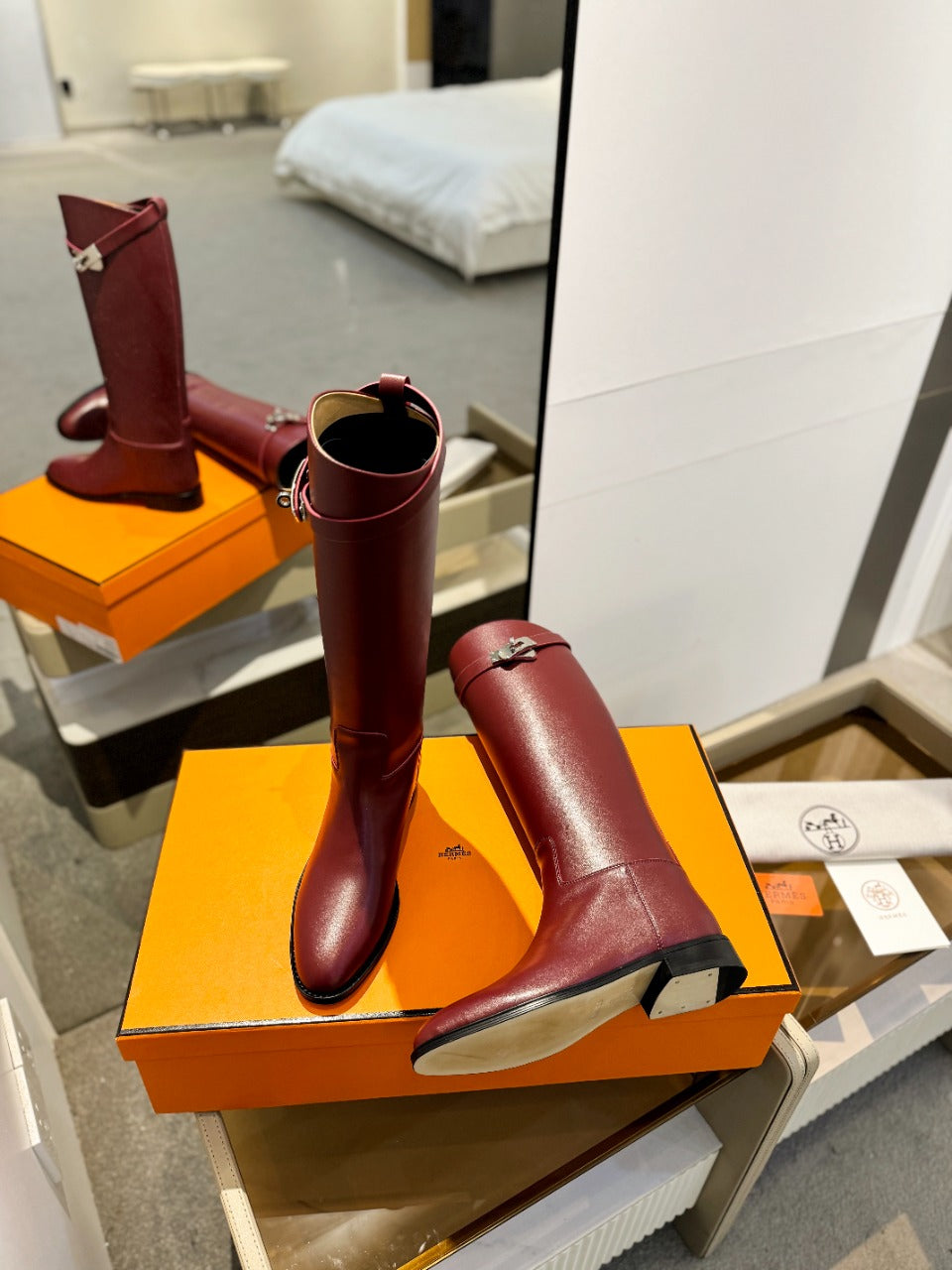 STIVALI JUMPING IN WINE RED CALFSKIN - 35