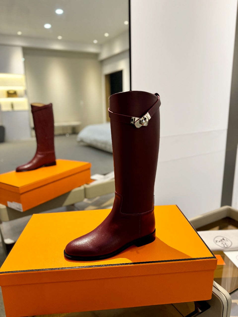 STIVALI JUMPING IN WINE RED CALFSKIN - 35