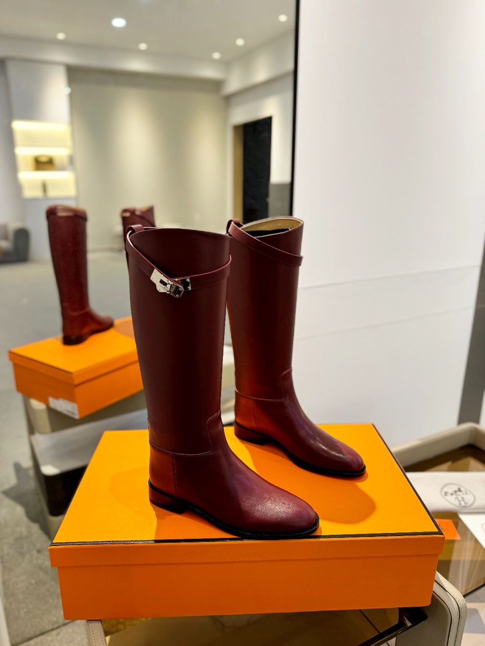 STIVALI JUMPING IN WINE RED CALFSKIN - 35
