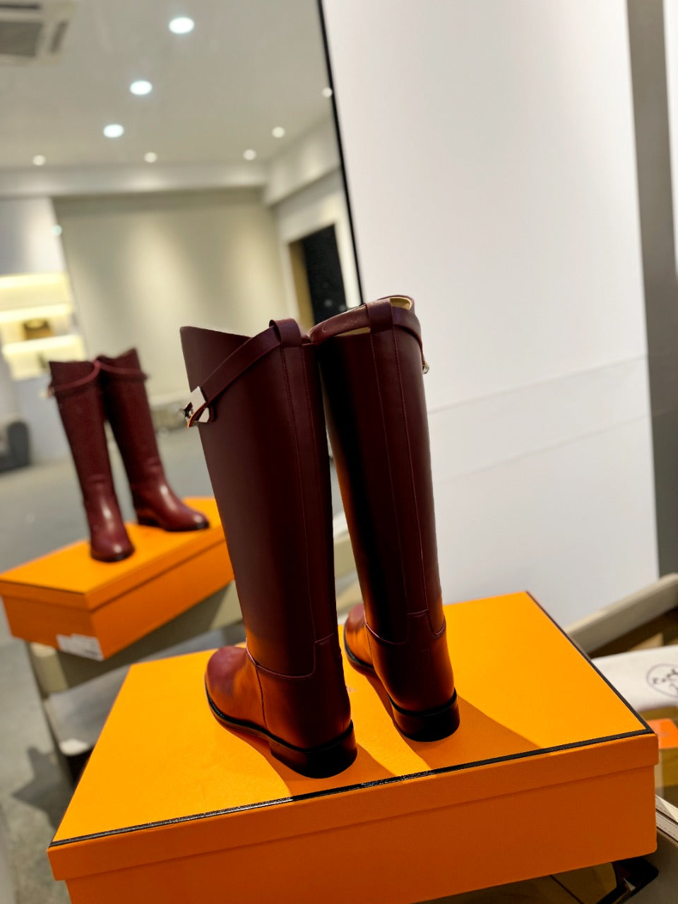 STIVALI JUMPING IN WINE RED CALFSKIN - 35