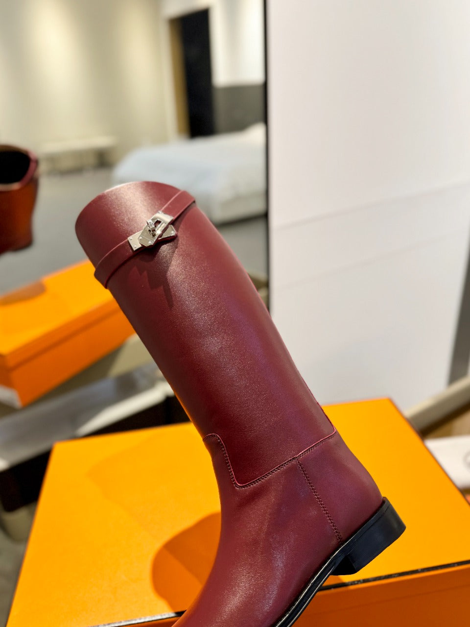 STIVALI JUMPING IN WINE RED CALFSKIN - 35