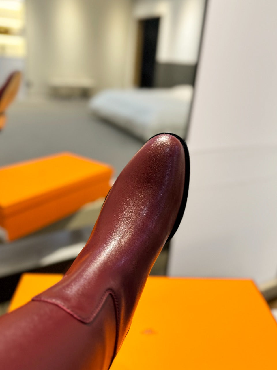 STIVALI JUMPING IN WINE RED CALFSKIN - 35