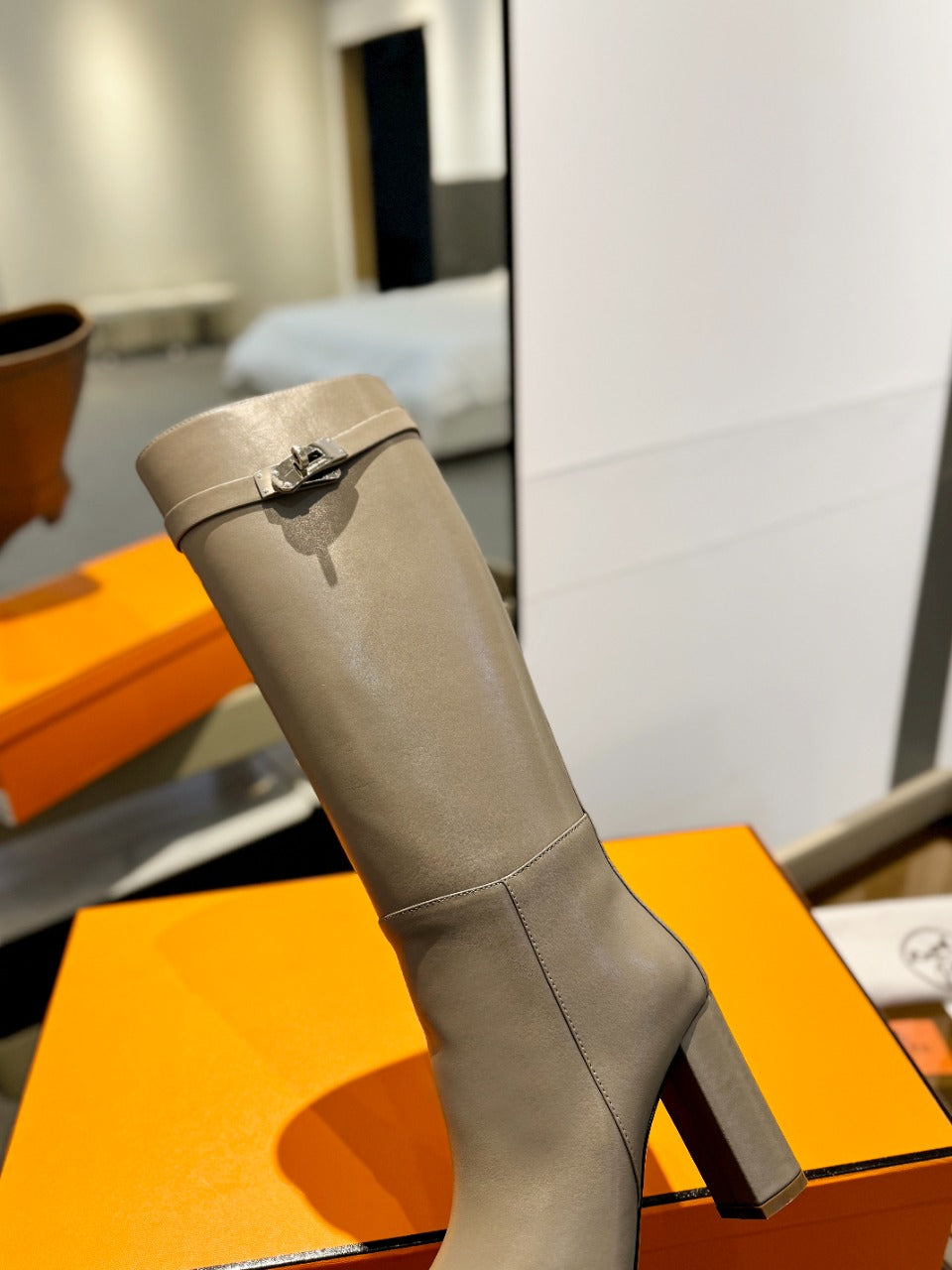 STORY BOOT 85MM IN PEANUT BROWN CALFSKIN - 35