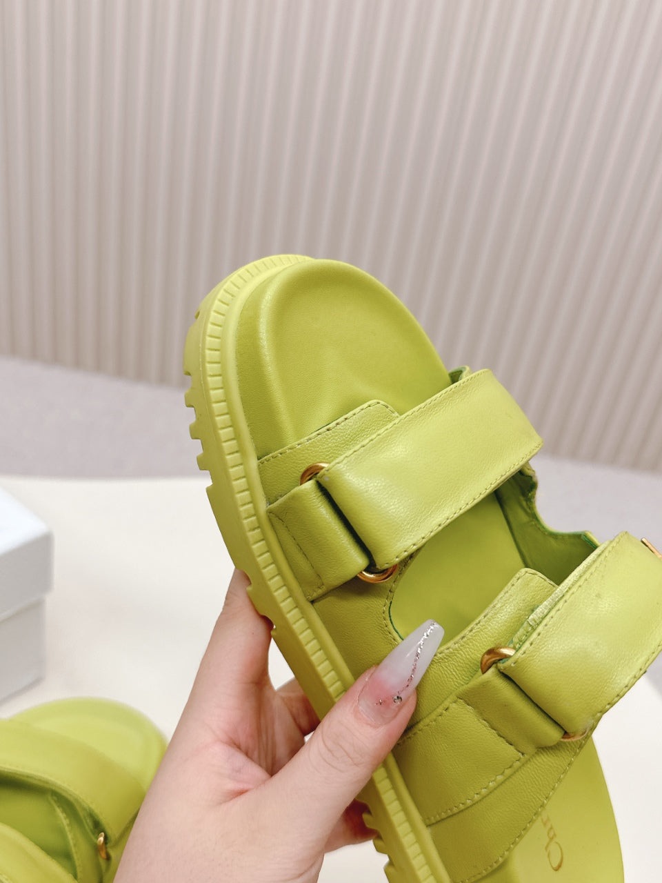 DIOR CLASSIC DOUBLE-STRAP SLIDES 25S IN OLIVE YELLOW CALFSKIN - 35