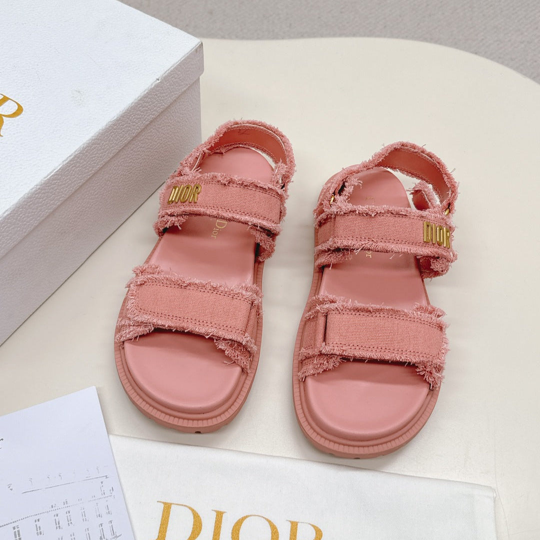 DIOR BACK-STRAP SANDALS 25S IN PEACHY PINK DENIM AND CALFSKIN WITH GOLD HARDWARE - 35
