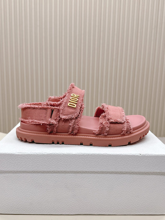 DIOR BACK-STRAP SANDALS 25S IN PEACHY PINK DENIM AND CALFSKIN WITH GOLD HARDWARE - 35