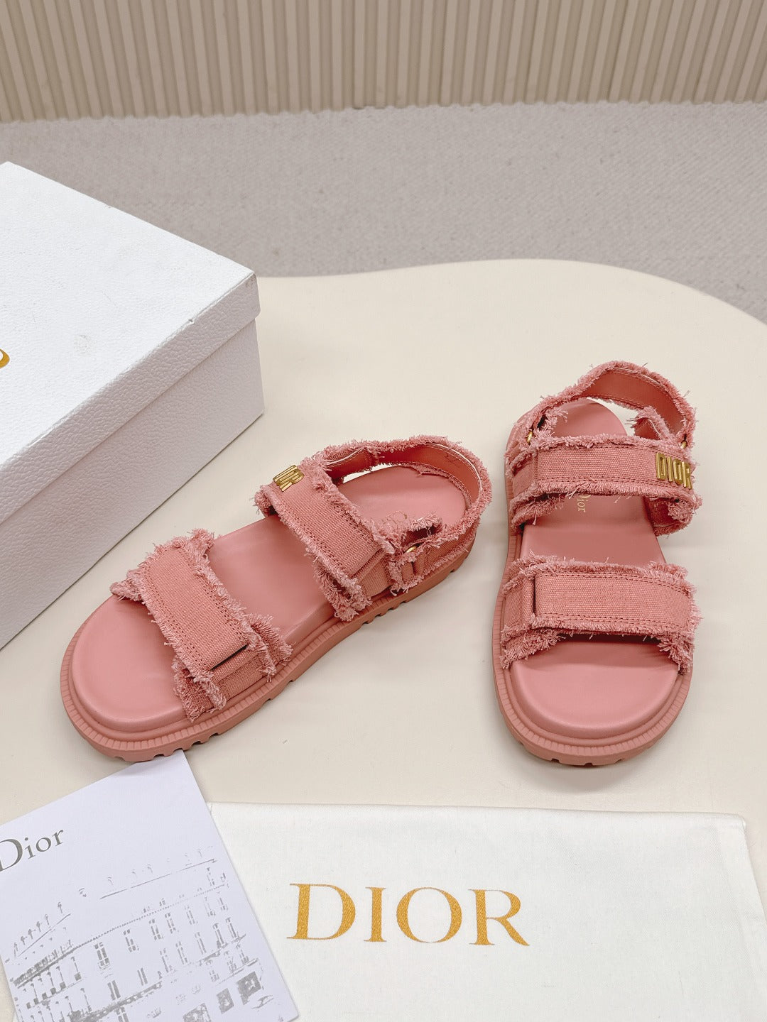 DIOR BACK-STRAP SANDALS 25S IN PEACHY PINK DENIM AND CALFSKIN WITH GOLD HARDWARE - 35