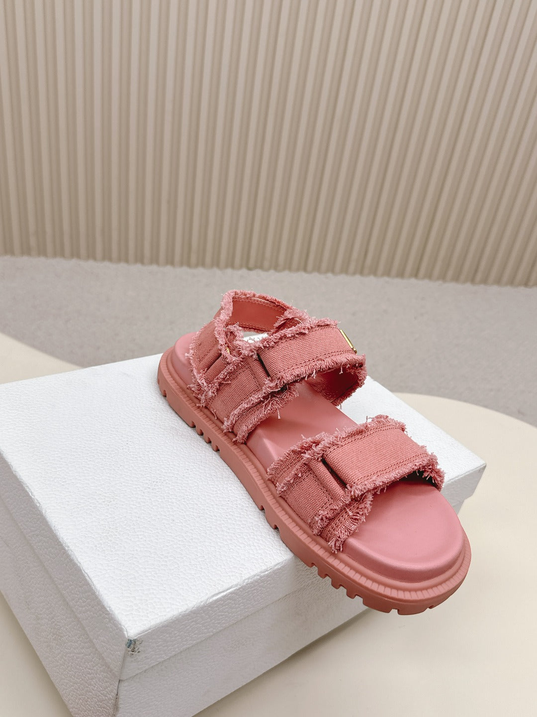 DIOR BACK-STRAP SANDALS 25S IN PEACHY PINK DENIM AND CALFSKIN WITH GOLD HARDWARE - 35