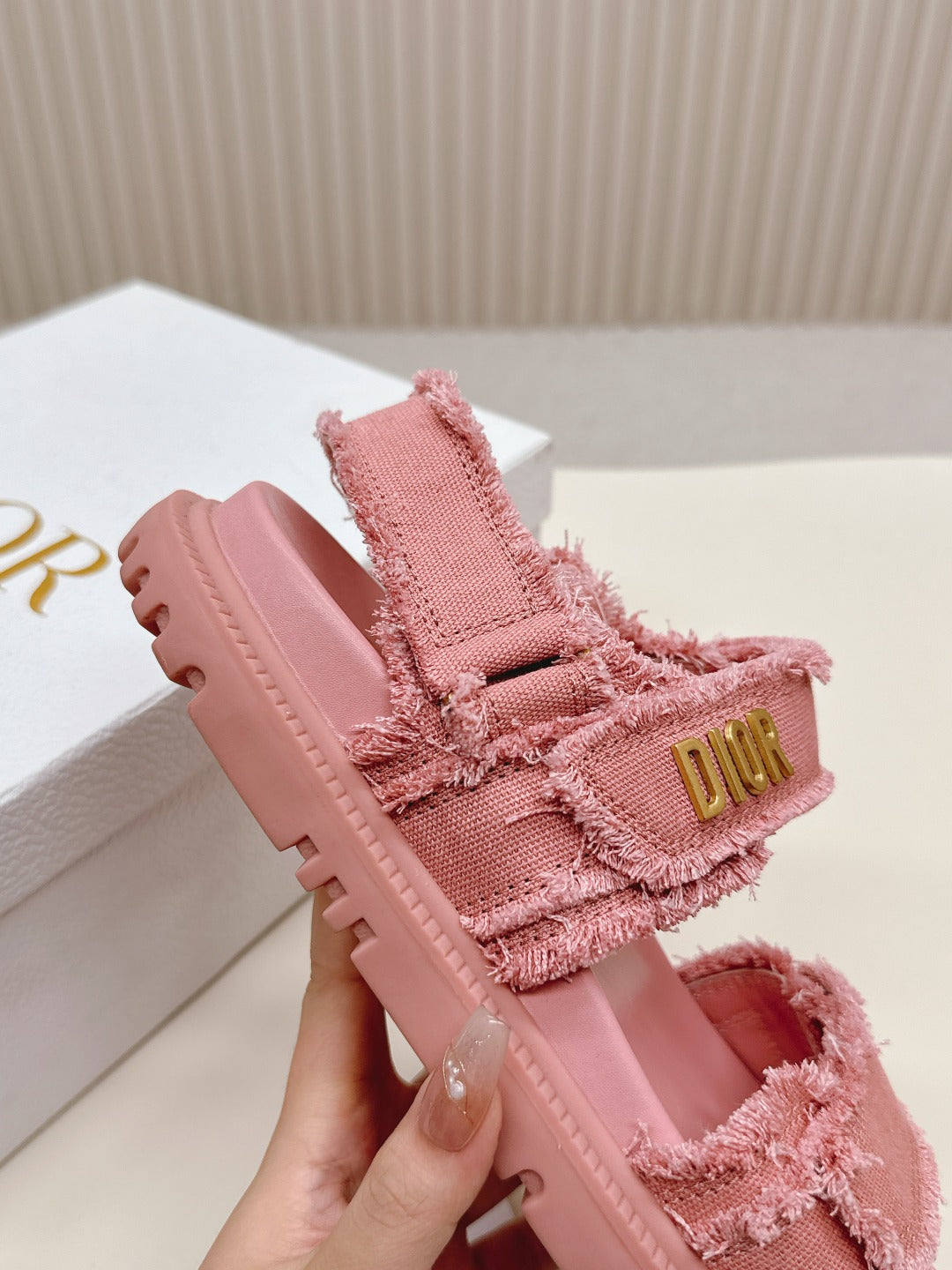 DIOR BACK-STRAP SANDALS 25S IN PEACHY PINK DENIM AND CALFSKIN WITH GOLD HARDWARE - 35
