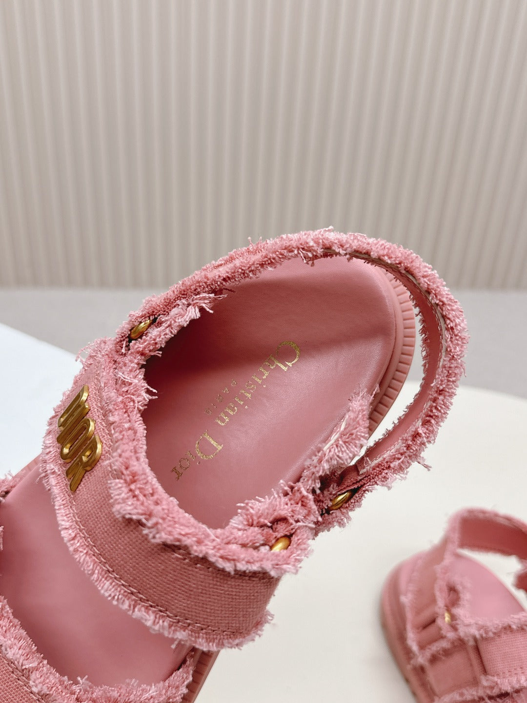 DIOR BACK-STRAP SANDALS 25S IN PEACHY PINK DENIM AND CALFSKIN WITH GOLD HARDWARE - 35